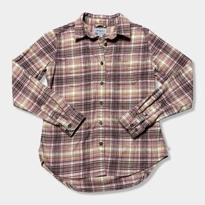 Carhartt Rugged Flex Hamilton Fall Pink Plaid Flannel Button Up Shirt Top S 4/6